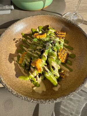 Grilled vegetables with tahinii  at Oia Gefsis in Oia