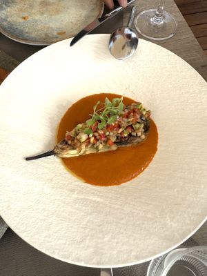 Smoked eggplantt  at Oia Gefsis in Oia