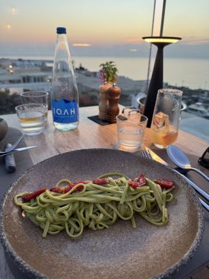Fresh pasta with basill  at Oia Gefsis in Oia