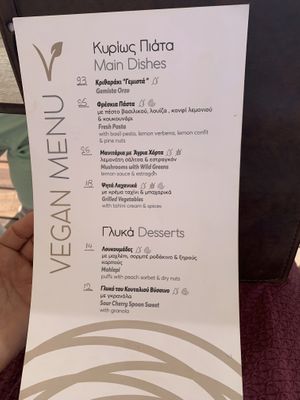 vegan menu at Oia Gefsis in Oia