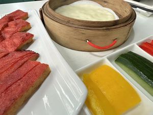 Peking “duck” with shredded vegetables, sweet bean sauce and pancake rolls   at Kindness Gather - 慈素小聚 in Kowloon