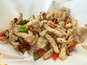 Salt and pepper white ferula mushrooms   at Kindness Gather - 慈素小聚 in Kowloon