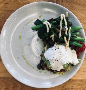 Vegan potato hash with greens at Postal Service in Auckland