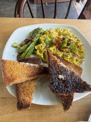 Tofu scramble with avocado and toast  at Tapa Coffee and Bakehouse in Glasgow