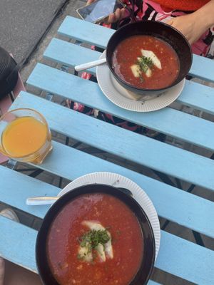 Tomato soup with rice and celeriac   at Zöld in Budapest