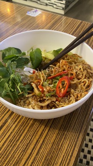 Bun chay bi - shredded fried Tofu with rice noodles and shiitake mushrooms   at Pho Kim in Gothenburg