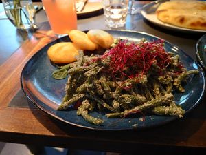 Bohnen mir Walnussmarinade und Maisbällchen (Vorspeise) at SO RE Restaurant & Bar - Georgische Küche in Dusseldorf