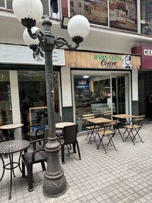 Outdoor seating  at Happy Vegan Coffee in Santiago