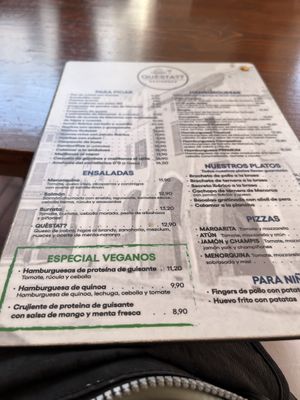 The vegan choices  at Bar Quèstat? in Menorca
