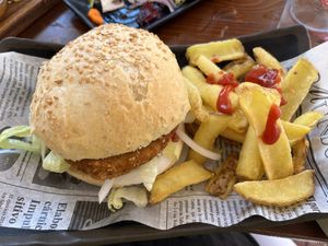 The quinoa burger  at Bar Quèstat? in Menorca