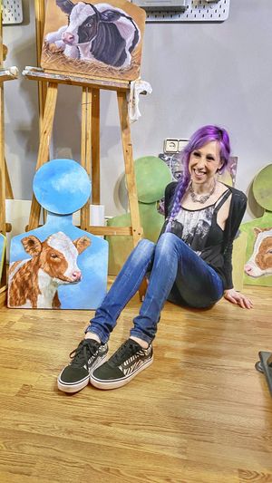 En el estudio con mis cuadros at Laura Torrico in Gijon