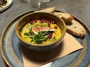 Hummus with homemade sourdough bread   at Mikulas Bistro in Znojmo