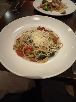 Tomato and garlic pasta. Good but basic   #Veganuary at 21 Steps in Whistler