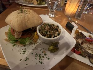 Beyond burger and Mediterranean grain blend. (I was told the fries are not vegan)  at Griffon Brewery and Gastropub in Lewiston