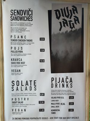 Vegan sandwich and vegan salad available. Local tap beer. Homemade tonic and kombucha at Divja Jaga in Bohinjsko Jezero