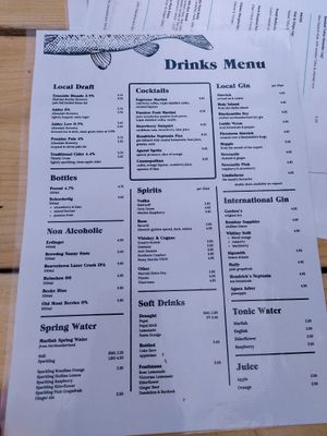 Drinks menu (March 2024) at The Old Boat House in Amble