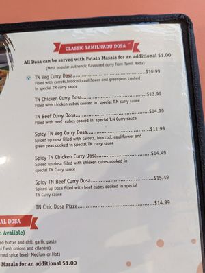Menu at Dosa Crepe Cafe in Vernon