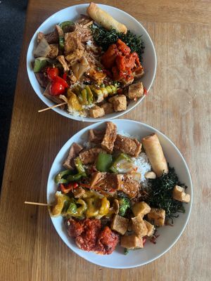 Takeaway - vegetarian mixed platter + black bean tofu  at Yim Wah Express in Cambridge