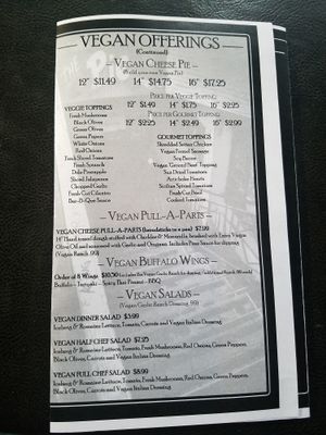Vegan menu at The Pie in South Jordan