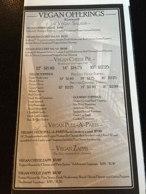 Vegan menu at The Pie in South Jordan