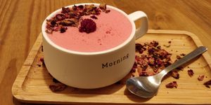 Pink latte (beetroot) at Quase Café in Lisbon