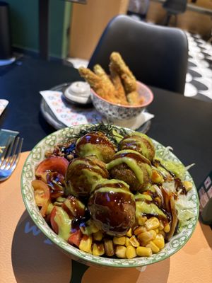 Build a bowl with takoyaki edamame  at La Pokeria in Naples