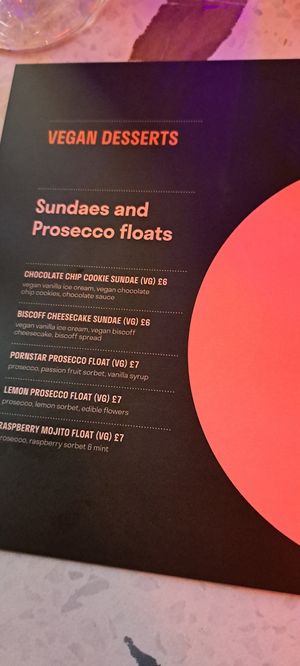 Dessert menu at August House in Glasgow