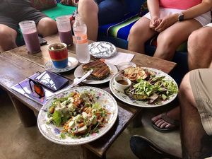 Raw walnut tacos, vegan lasagna, vegan pesto grilled cheeze at Pura Vida in Todos Santos