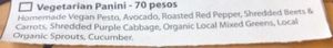 Vegan panini description at Pura Vida in Todos Santos