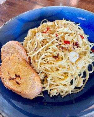 Tasty Aglio Olio Peperoncino Pasta ! at Happy Husky Cafe in Puerto Princesa