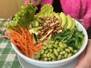 Tofu poke bowl  at Shwe Burmese Restaurant in Rensselaer