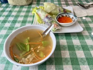 Vegetable fresh rolls and Burmese soup  at Shwe Burmese Restaurant in Rensselaer