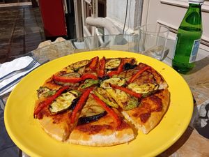 Sokaki Café Vegan pizza.  at Sokaki Cafe in Nafplion