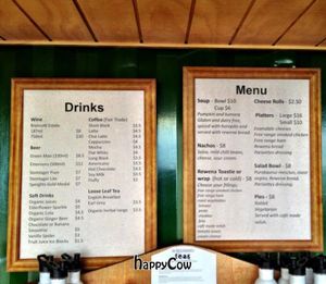 Menu at Horopito Cafe in Dunedin