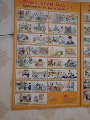 Weird posters on the walls at An Buffet Chay - Ăn Chay Vì Sức Khoẻ in Vung Tau