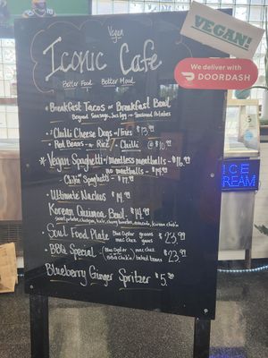 Menu at Iconic Vegan Cafe in Dallas