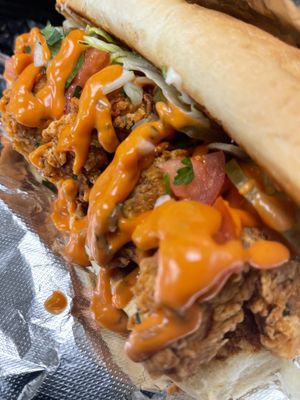 Skrimp poboy  at Iconic Vegan Cafe in Dallas