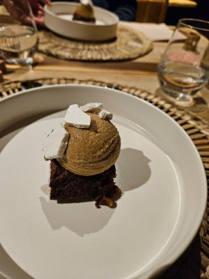 Brownie, ice cream and merengue at il Brucaliffo Cucina in Castiglione Dorcia