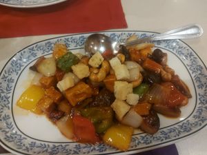 Tofu with cashew nuts at Cabbages & Condoms Restaurant in Bangkok