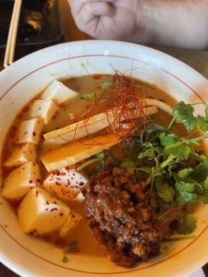 Vegan red fire opal ramen.   at JINYA Ramen Bar - 2nd and PCH in Long Beach