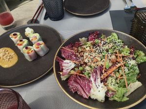 Springrolls und Salat mit sesamdressing  at Window To Asia in Funchal
