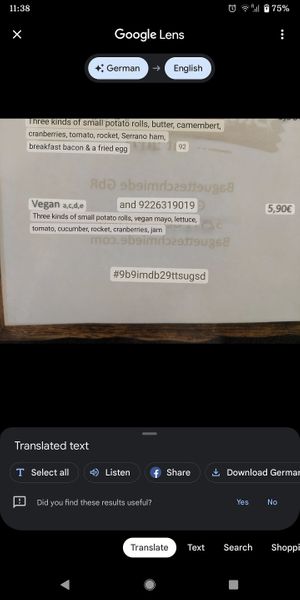 English translation breakfast item at Baguetteschmiede in Geilenkirchen