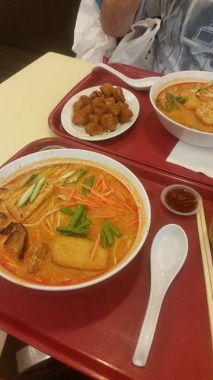 Veggie Laksa and popcorn 'chicken' :)  at Simple Life - KLCC in Kuala Lumpur