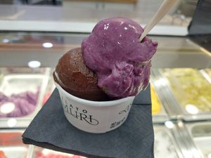Top: grape sorbet / Bottom: dark chocolate at Gelato Amuri in Valencia