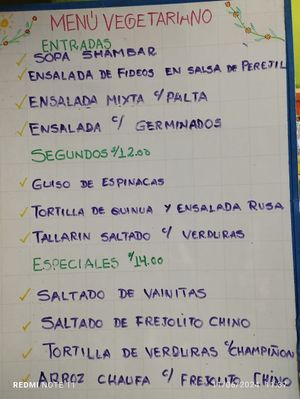 Menu of the day, 11 June 2024 at Dos Girasoles in Lima