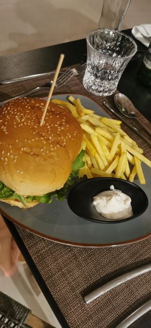 Vegan Burger with fries at Elaia Vegan Restaurant - Maybe Closed in Zakynthos