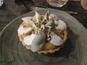 Lemon cake with cream and pistachios at Elaia Vegan Restaurant - Maybe Closed in Zakynthos