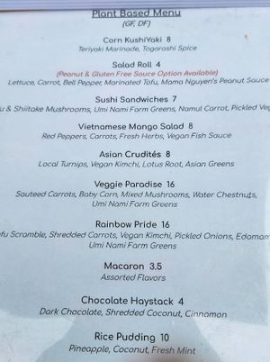 Vegan menu options at Hide N' Seek in Sooke