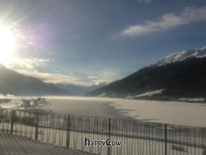 view from balcony at Seehotel in Graun Im Vinschgau