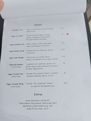 Vegan menu at Cafe Inu in Carrington